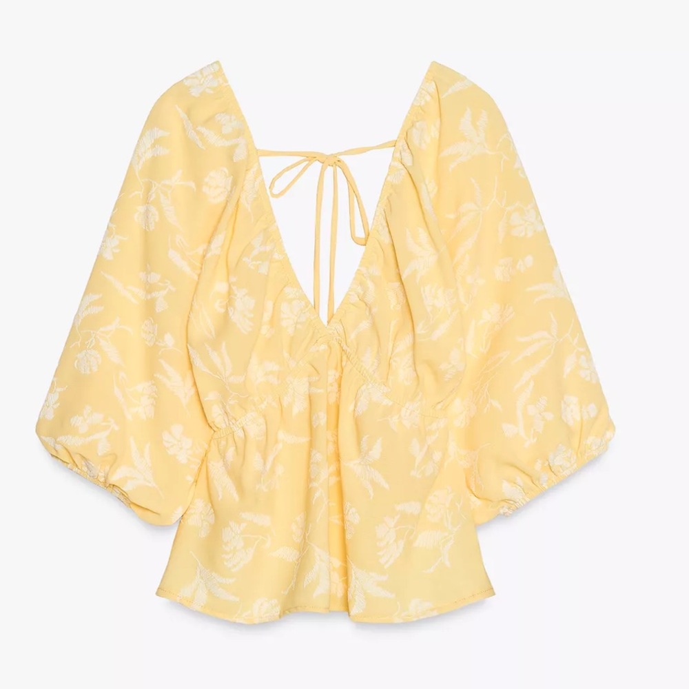 Zara Flowy Floral Jaquard Top Yellow